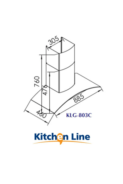 Kitchen Line شفاط مطبخ 90 سم ستانلس ستيل وزجاج منحني – قوة شفط 760 م³/ساعة – إضاءة LED فلاتر ألومنيوم + فلتر فحم