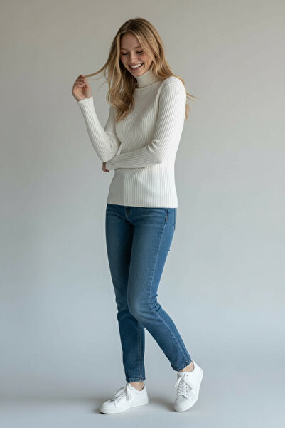 BİLGENS BUTİK Women's High Neck Stretchy Knitwear Bodysuit