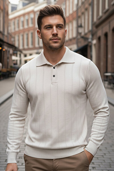 NAZEF Slim Fit Polo Neck Buttoned 30% Cotton Sweater (Old Money Style)