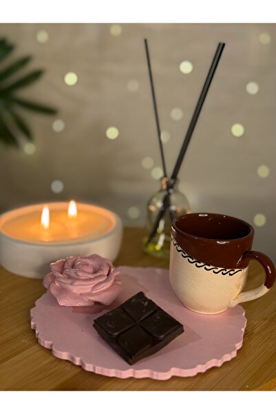 Homesinti Handmade Stone Organizer Decorative Plate and Rose Object Pink