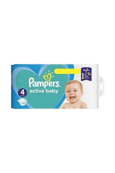 Pampers Active Baby Diapers Size 4 - Pack of 132 (9–14 kg), extra sleep layer...