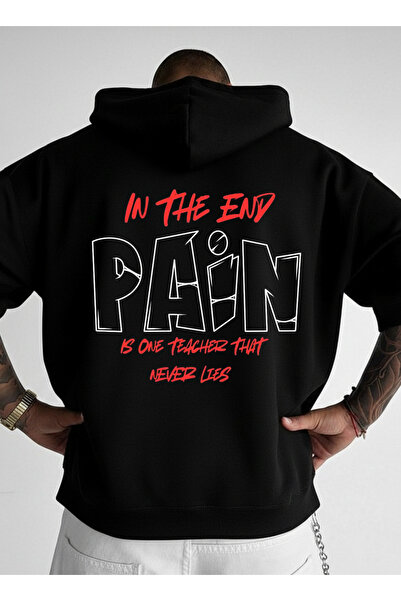 LORVEX Hanorac supradimensionat unisex cu glugă, 100% bumbac, imprimat PAİN