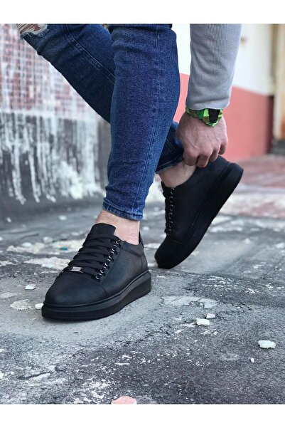 Lucy Shoes Yg08 Men's Casual Lace-Up Leather Sports Sneaker Shoes Cst - Black