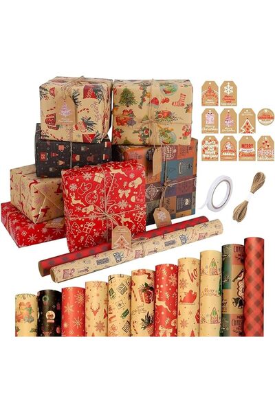 Generic Christmas Wrapping Paper,11x Large Sheets Christmas Kraft Gift Wrapping Paper, All Recyclable and Un
