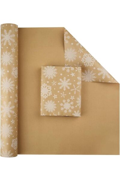 Generic Vintage Snowflake Kraft Wrapping Paper Roll – 43cm x 15m – Rustic Brown Gift Wrap for Christmas,