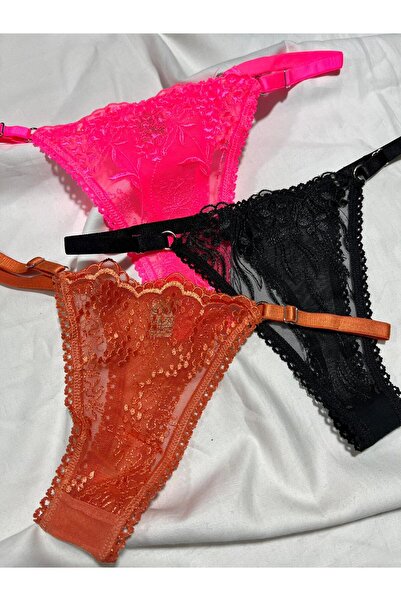 mendoza store Σετ εσώρουχα δαντελωτά λουλουδάτα στρινγκ 3 τεμαχίων