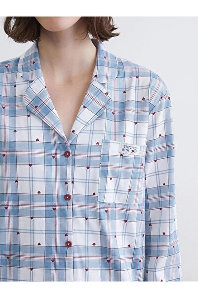 LC Waikiki Set de pijamale pentru femei în carouri cu guler cămașă (W5)