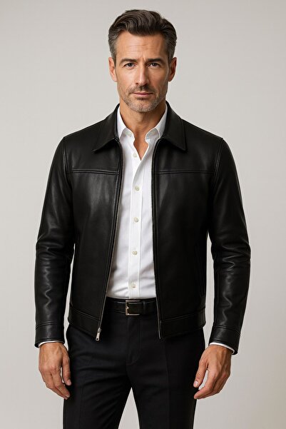 DeriWork Hakiki Kuzu Derisi Fermuarlı Erkek Ceket