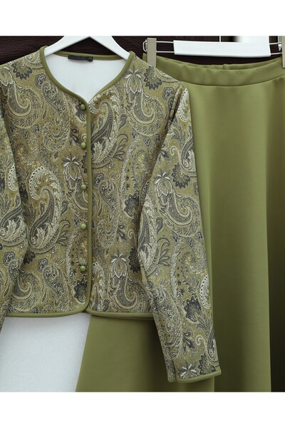 Modamorfo Ethnic Patterned Ball Button Scuba Suit - Olive