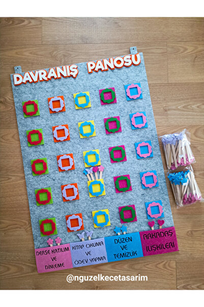 KECENGUZELTASARIM Keçe Davranış Panosu, Davranış Ödül Panosu - 25 Kişilik - 1. 2. 3. Sınıf ve Okul Öncesi- Gri