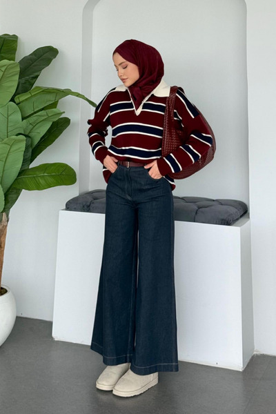 Şulemoda Giyim Liva Striped Sweater Burgundy