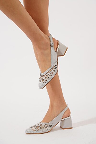 Moda Pie Yunar Open Back Stone Women's Heeled Shoes Silver