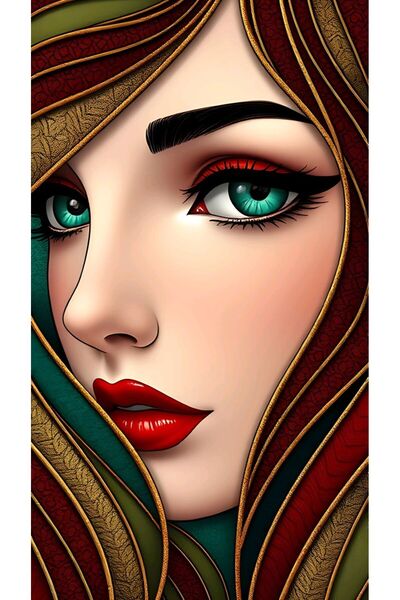 ALAYRA International ملصق فني ملون لوجه امرأة، ديكور جداري منزلي معاصر - 40×6...