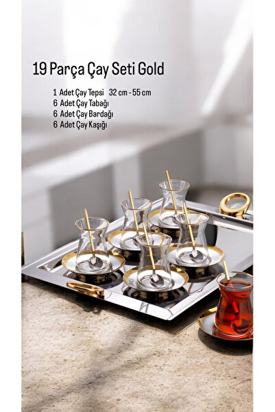 Tiamo Hatır Tea Set Gold 19 Pieces / for 6 People
