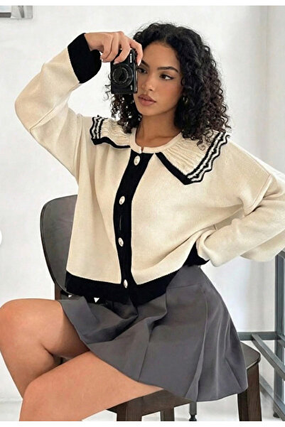 QETEENN Tesettür Yaka Detay Triko Hırka