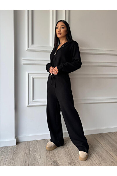 CC STORE BIANCA black padded long two-piece suit, zip-up blouse and loose pants