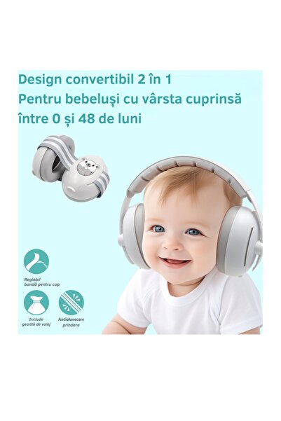 7LIFE 2-in-1 Noise-Reduction Headphones for Babies & Children (up to 4 yrs), Adjustable, Gray