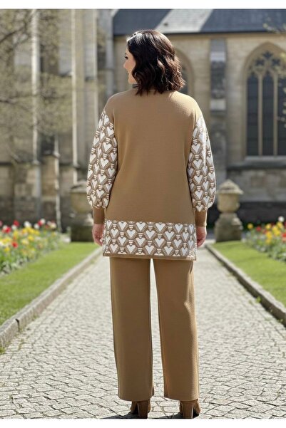 YusGos Women's Clover Patterned Top and Bottom Pants Sweater Knitwear Set