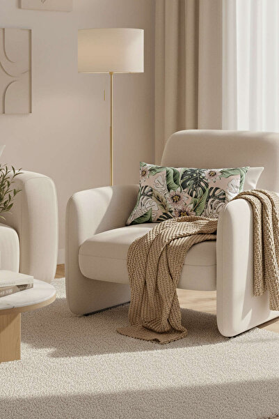 Cango Home Green Beige Floral Patterned Digital Printed Rectangular Throw Pillow Case Otyk793-3550