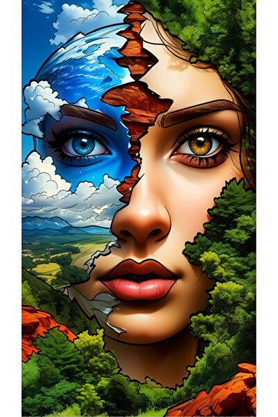 ALAYRA International ملصق فني ملون لوجه امرأة، ديكور جداري منزلي معاصر - 40×6...