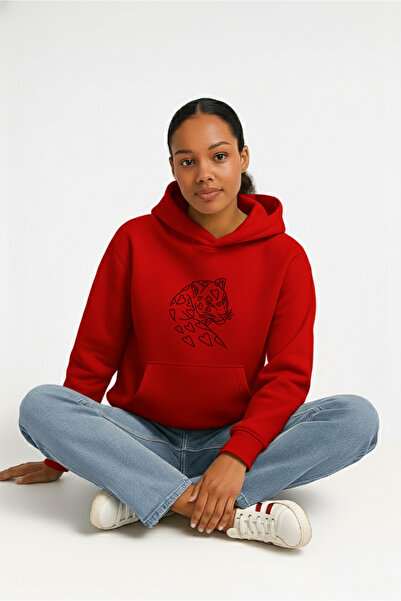 LORVEX Γυναικείο φούτερ με κουκούλα Oversize 100% βαμβάκι με στάμπα TIGER LOVE