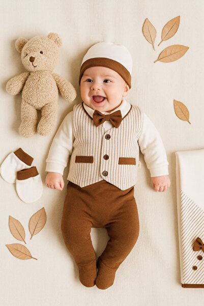 Ozz Baby Newborn Baby Boy 7-Piece Hospital Release Zibin Set with Bow Tie and...