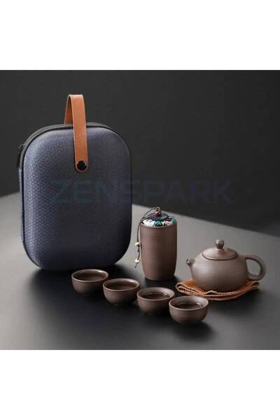 ZEN SPARK طقم شاي السفر التقليدي من الطين كهدية - إبريق واحد + أربعة أكواب - ...
