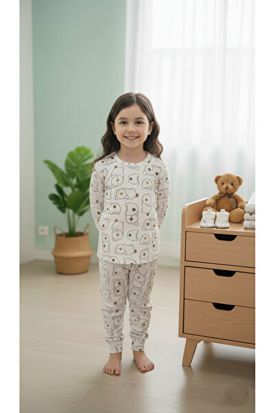 GUM GUM KİDS طقم بيجامة للأطفال من القطن 100% من نوع Interlock White Koala مط...