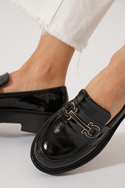 Moda Pie Loden Front Buckle Women's Loafer Ballet Black Patent Leather
