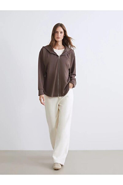 LC Waikiki Hooded Oversize Women's Zippered Sweatshirt (W5)