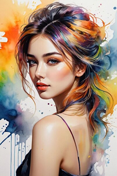 ALAYRA International ملصق فني ملون لوجه امرأة، ديكور جداري منزلي معاصر - 40×6...