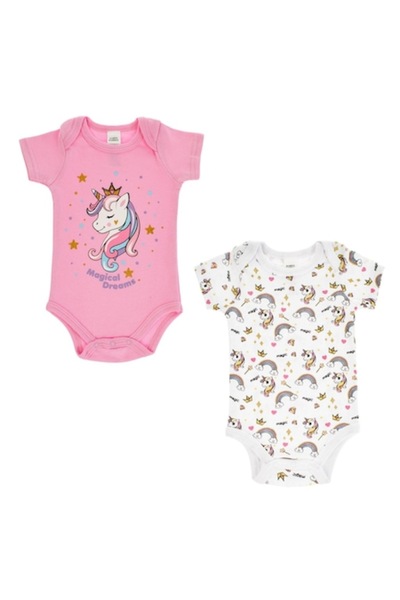 OEM Body din bumbac, unicorn roz și alb curcubeu pentru bebeluși - 2 bucăți