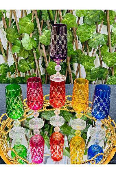 EVRA Bohemia Yıldız Model Renkli El İşçiliği Kahve Yanı Su Bardağı 180cc