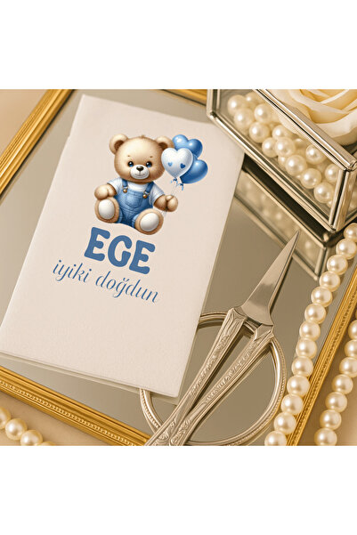 Lion Baskı ve Organizasyon Kişiye Özel Doğum Günü Peçetesi – Mavi Ayıcık Temalı
