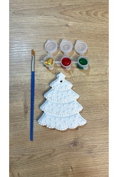 Little Pumpkin 10 Set Çam Ağacı Süsü Boyanabilir Taş Boyama (10 Adet Obje +10x3 Renk Boya (3ml)10 Adet Fırça)