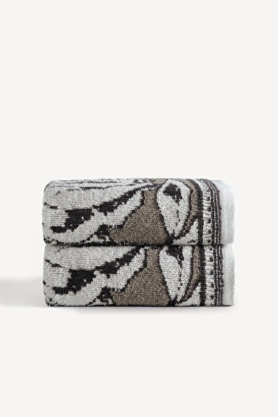 Cherx طقم مناشف يد من قطعتين مصبوغة بالخيوط من كاريسا، لون حجري، مقاس 50×90