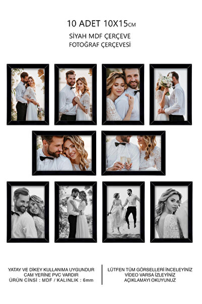 Me you 10 Adet 10x15 Çerçeve - Mdf Çerçeve - Dikdörtgen Çerçeve - A6 Pvc'li Ç...