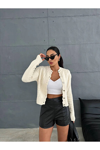 ZENGEZUR MALL Nrzsnt Button Detailed Cardigan Ecru (224257) (Size: Standard)