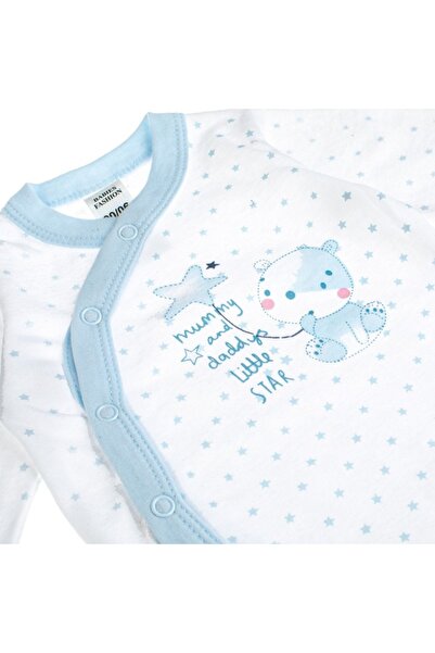 OEM Body pentru bebeluși din bumbac alb-albastru cu steluțe și ursuleți de pluș