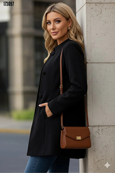 Kokosh moda معطف نسائي قصير أنيق بياقة حكيم مع تفاصيل أزرار أمامية وجيوب