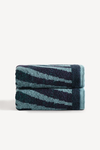 Cherx طقم مناشف يد من قطعتين مصبوغة بخيوط بلوما، لون بترولي، مقاس 50×90