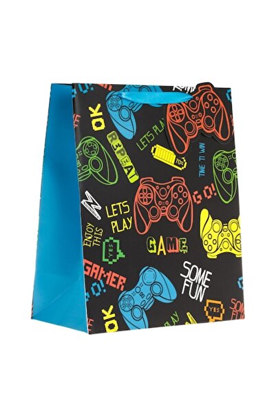 OEM Μαύρη και μπλε χάρτινη τσάντα δώρου με σχέδιο παιχνιδιού για παιδιά 26x14...