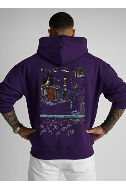 LORVEX Hanorac oversize unisex cu glugă tricou 100% bumbac cu imprimeu CITY S...
