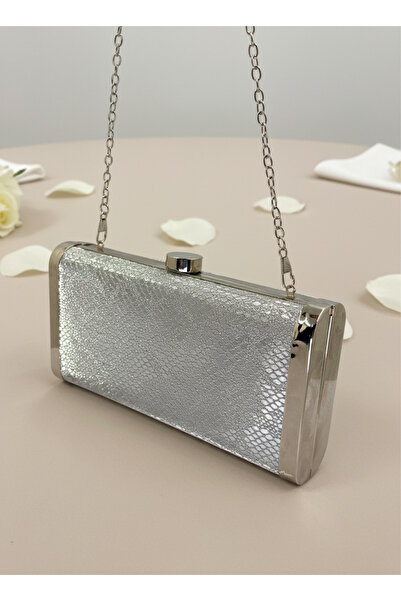 Biçanta Silver Gray Lame Complete Metal Frame Evening Dress Bag Wedding Engagement Graduation