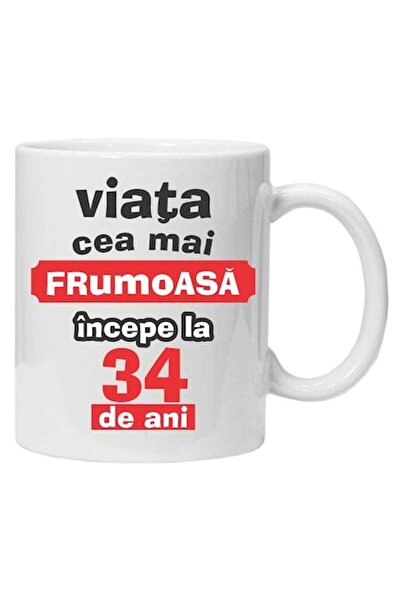 CRD PRINT Personalized mug 'Life begins at...', 34 years, CRD PRINT, 330ml, white