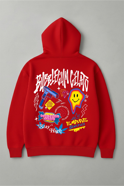 LORVEX بغطاء رأس سويت شيرت قصة فضفاضة للجنسين 100% قطن جيلاتو مطبوع