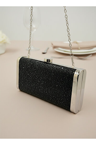 Biçanta Black Full Crystal Stone and Metal Frame and Evening Dress Bag Wedding Engagement Graduation