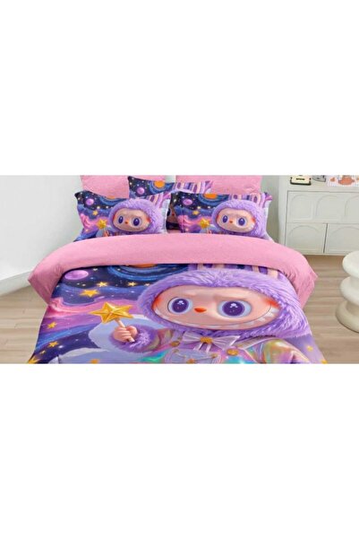 OEM Double bed linen 6 pieces fine with elastic – Labubu model pink purple