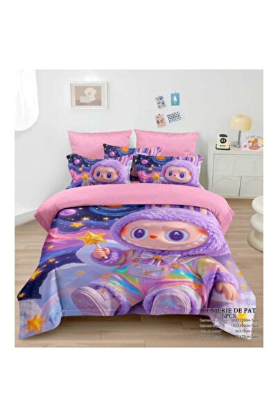 OEM Double bed linen 6 pieces fine with elastic – Labubu model pink purple
