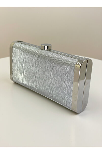 Biçanta Silver Gray Lame Complete Metal Frame Evening Dress Bag Wedding Engagement Graduation